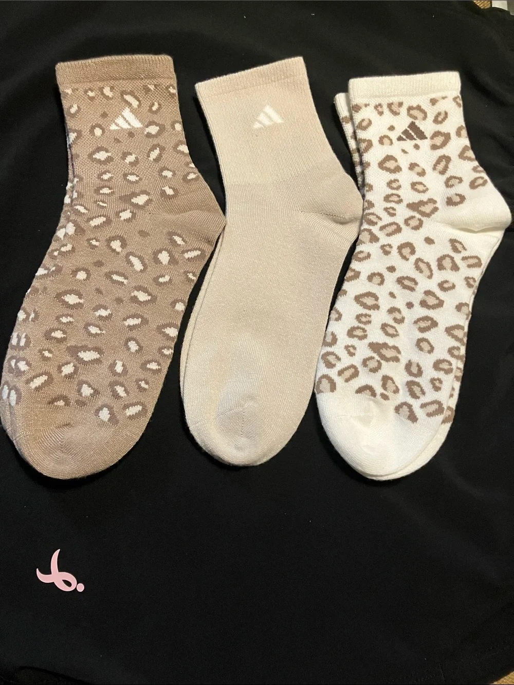 ADIDAS- Beige & Cream Leopard Print Socks with Pearl Claw Hair Clip- NWT